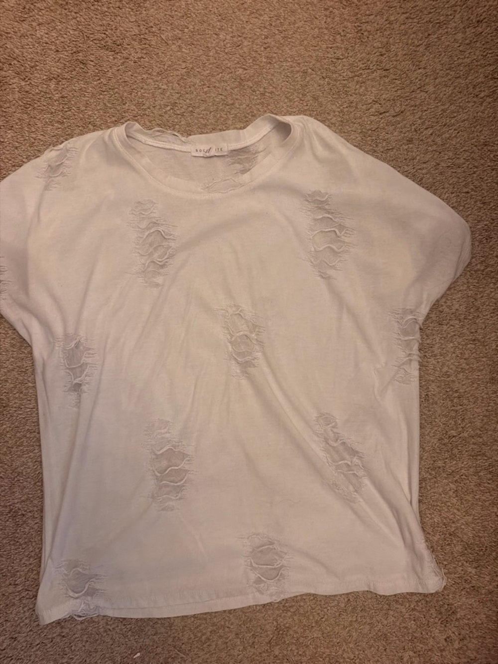 Socialite White Distressed Short Sleeve Tee